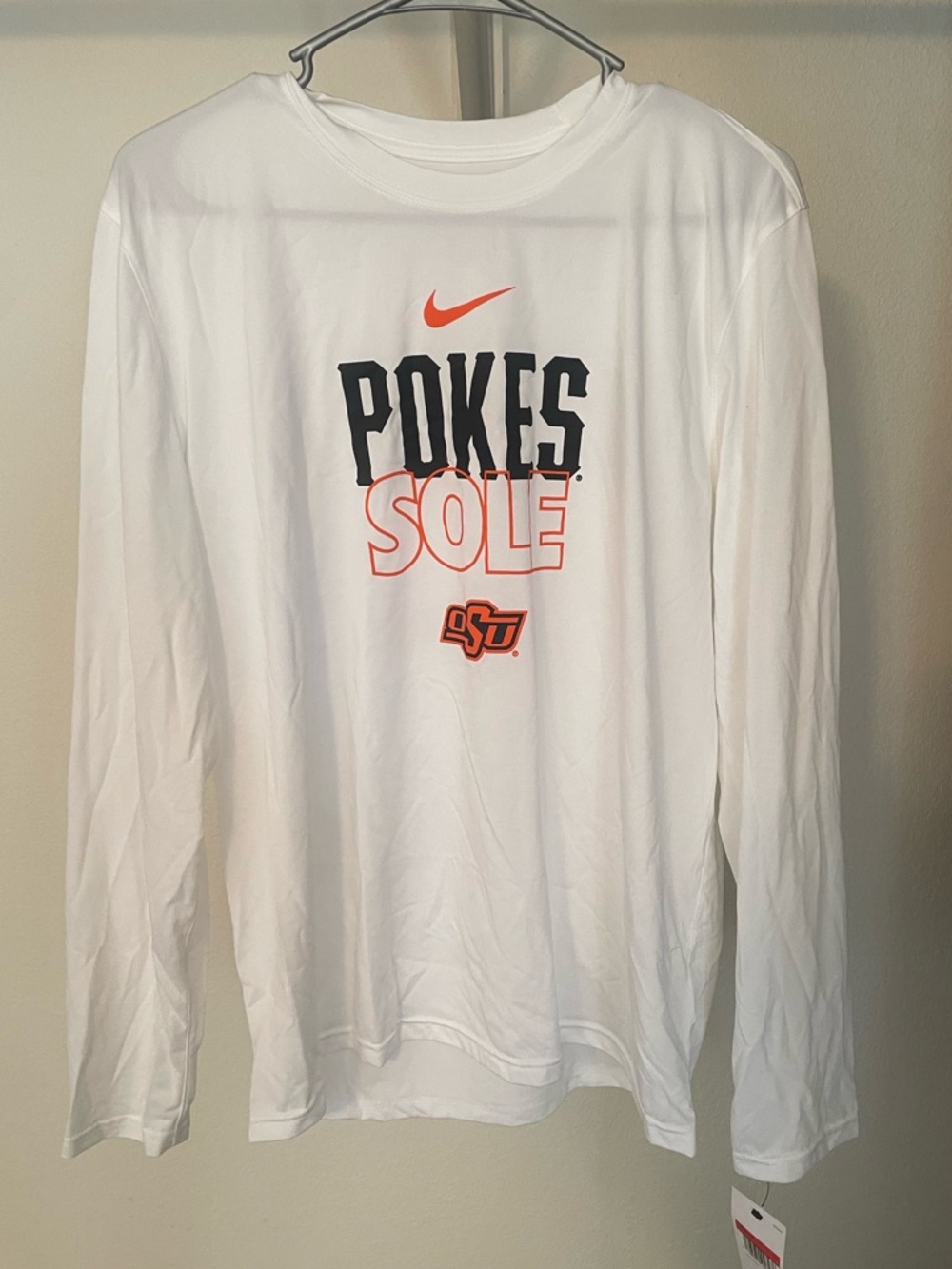 Nike Dri-Fit Oklahoma State White Long Sleeve "POKES SOLE" T-Shirt